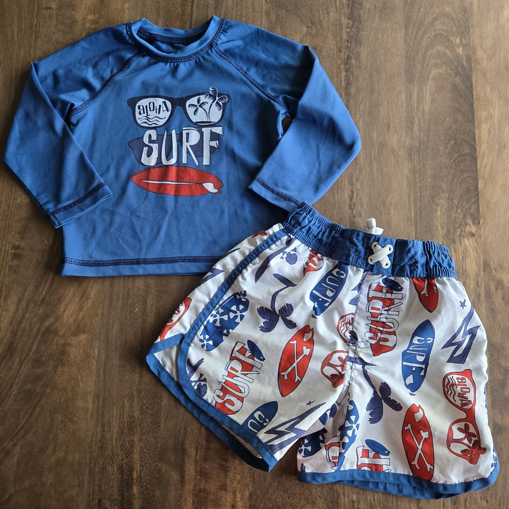iXtreme Kids Blue Surf Swim Set Rash Guard And Swim Trunks Board Shorts